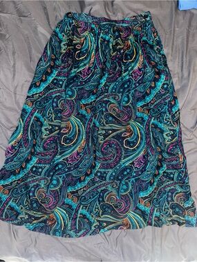 Alfred Dunner Teal, Black & Purple Paisley A-Line Skirt